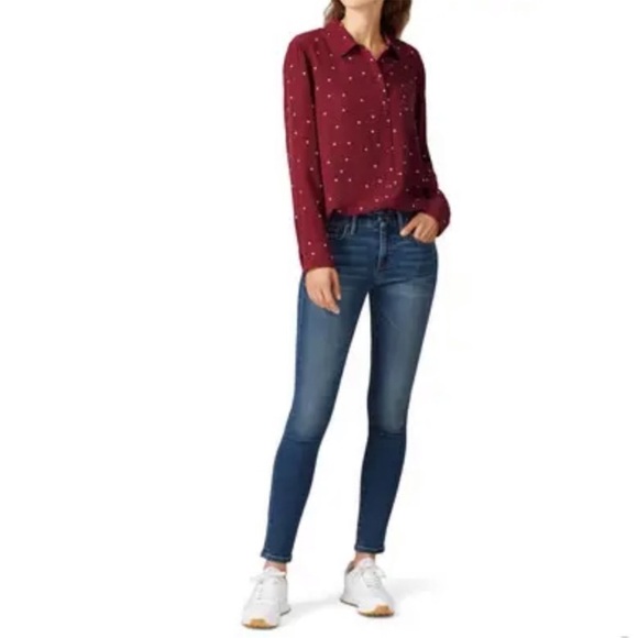 Rails Kate Merlot Twinkle Button Up Silk Collared Long Sleeve Shirt Maroon Sz S - Picture 4 of 16